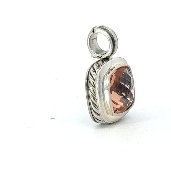 David Yurman Morganite Albion Pendant 14 mm Sterling Silver Estate DY679 - Picture 3 of 7